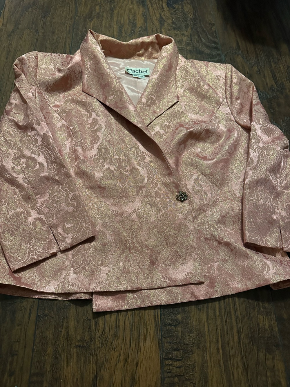Vintage Cachet Pink and Gold Brocade Blazer